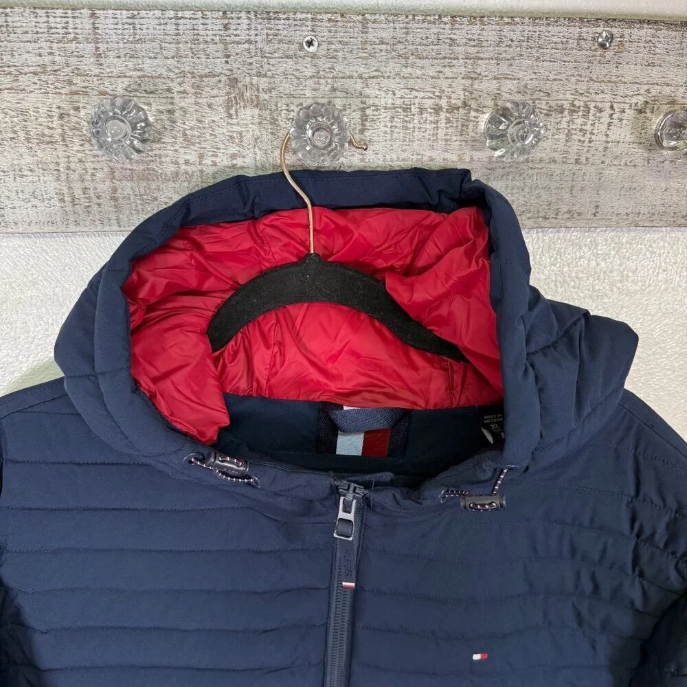 Tommy Hilfiger Men's Midnight Navy TH Flex Quilted Puffer Hooded Jacket NWT$195